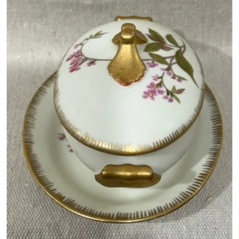Vintage Floral Porcelain Lidded Tureen and Underplate Set Gold Gilt 6623